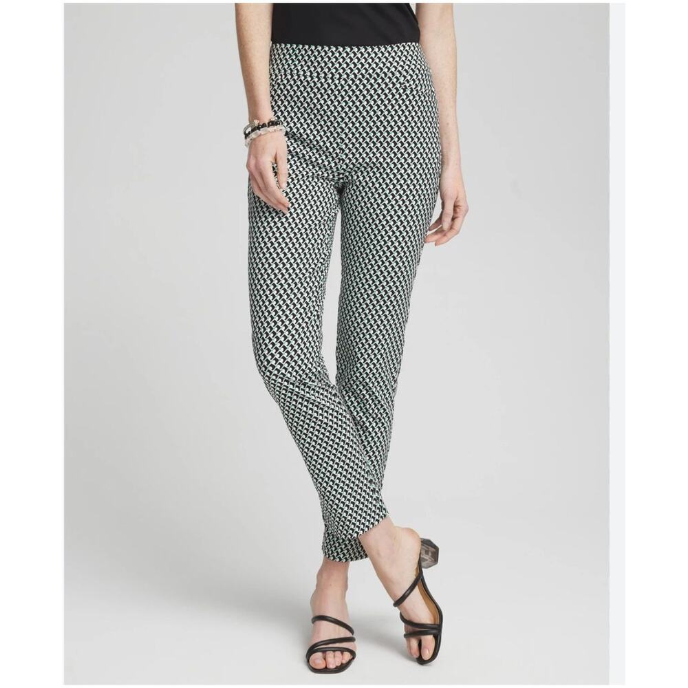Women's Chico's Brigitte Black White Grid Stretch Ankle Pants Size 14 R